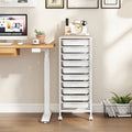 10-Drawer Rolling Storage Cart Mobile Utility Organizer with Wooden Tabletop and Lockable Wheels-White - White - File