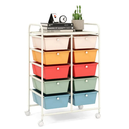 10-Drawer Rolling Storage Cart-Multicolor Costway