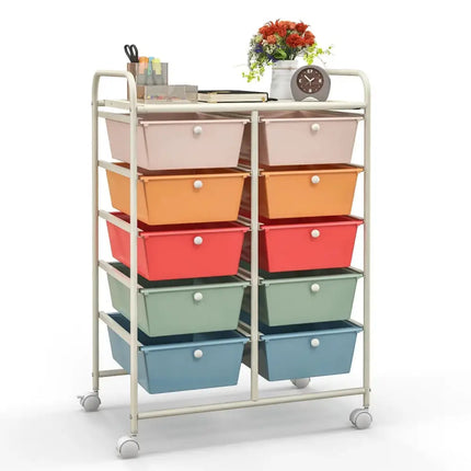 10-Drawer Rolling Storage Cart-Multicolor Costway