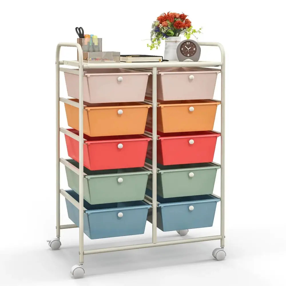 10-Drawer Rolling Storage Cart-Multicolor Costway
