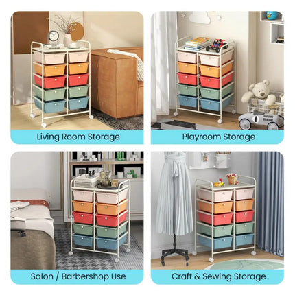 10-Drawer Rolling Storage Cart-Multicolor Costway