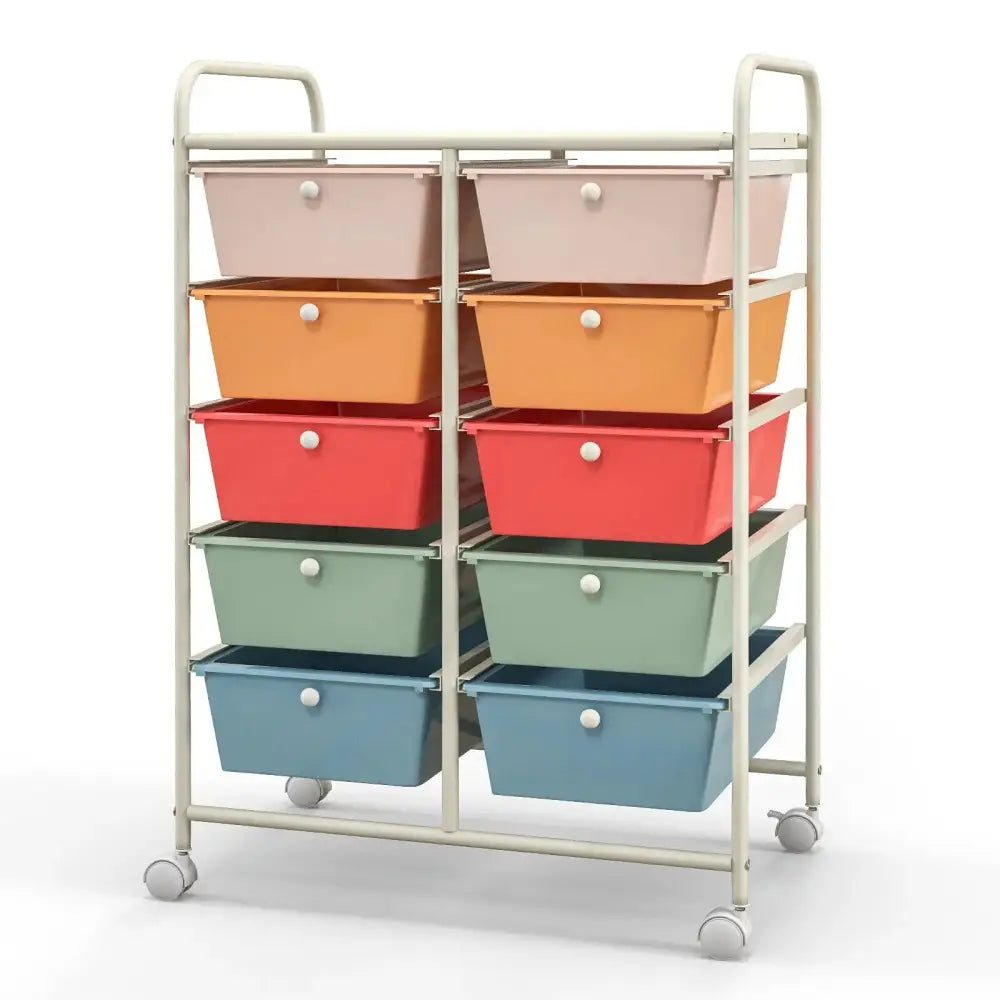 10-Drawer Rolling Storage Cart-Multicolor Costway