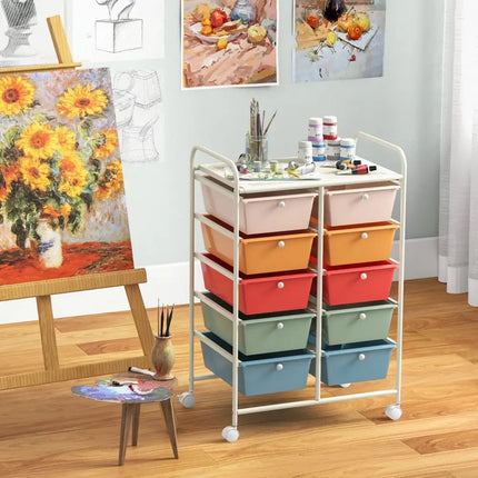 10-Drawer Rolling Storage Cart-Multicolor Costway