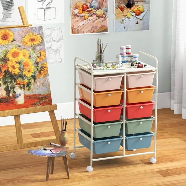 10-Drawer Rolling Storage Cart-Multicolor Costway