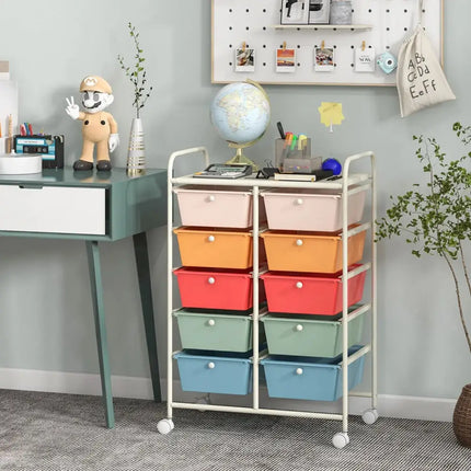 10-Drawer Rolling Storage Cart-Multicolor Costway