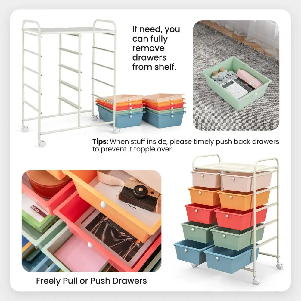 10-Drawer Rolling Storage Cart-Multicolor Costway