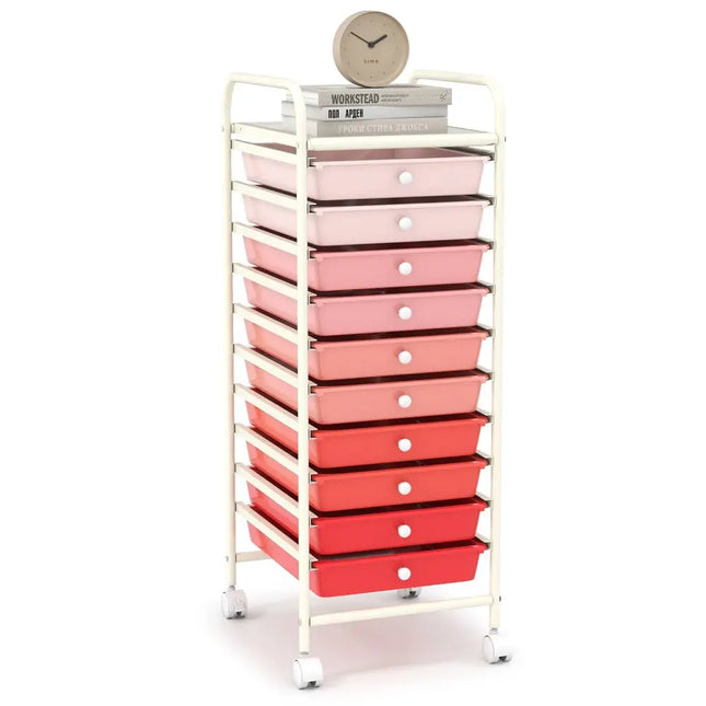 10 Drawer Rolling Storage Cart Organizer with 4 Universal CastersGradient Pink - Oasis Home Essentials
