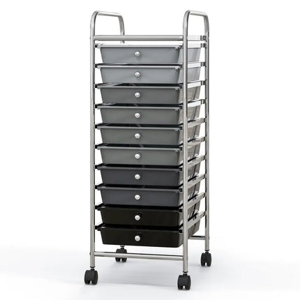 10 Drawer Rolling Storage Cart Organizer with 4 Universal Casters-Gradient Gray - Gradient Gray - File Cabinets