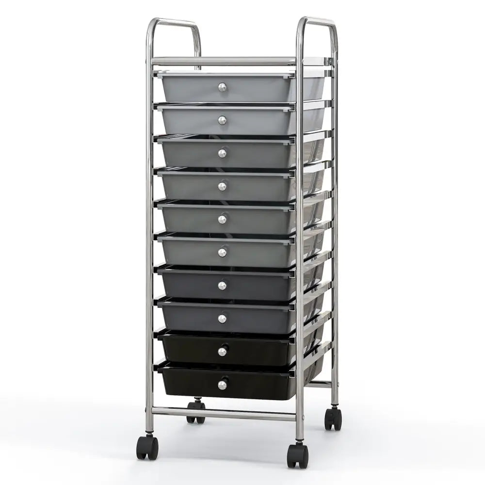 10 Drawer Rolling Storage Cart Organizer with 4 Universal Casters-Gradient Gray - Gradient Gray - File Cabinets