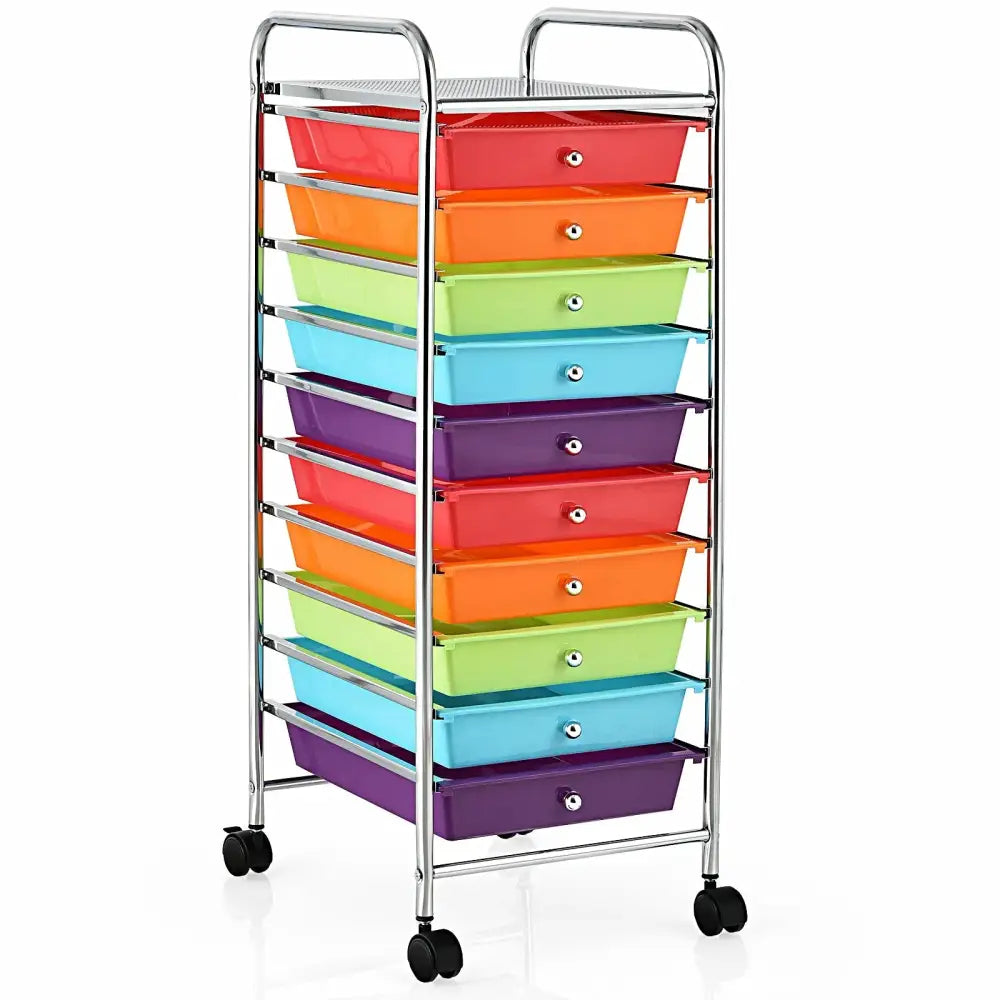 10 Drawer Rolling Storage Cart Organizer with 4 Universal Casters-Multicolor Costway