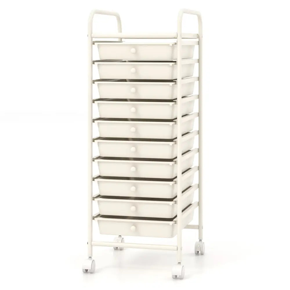 10 Drawer Rolling Storage Cart Organizer with 4 Universal Casters-White - White - File Cabinets