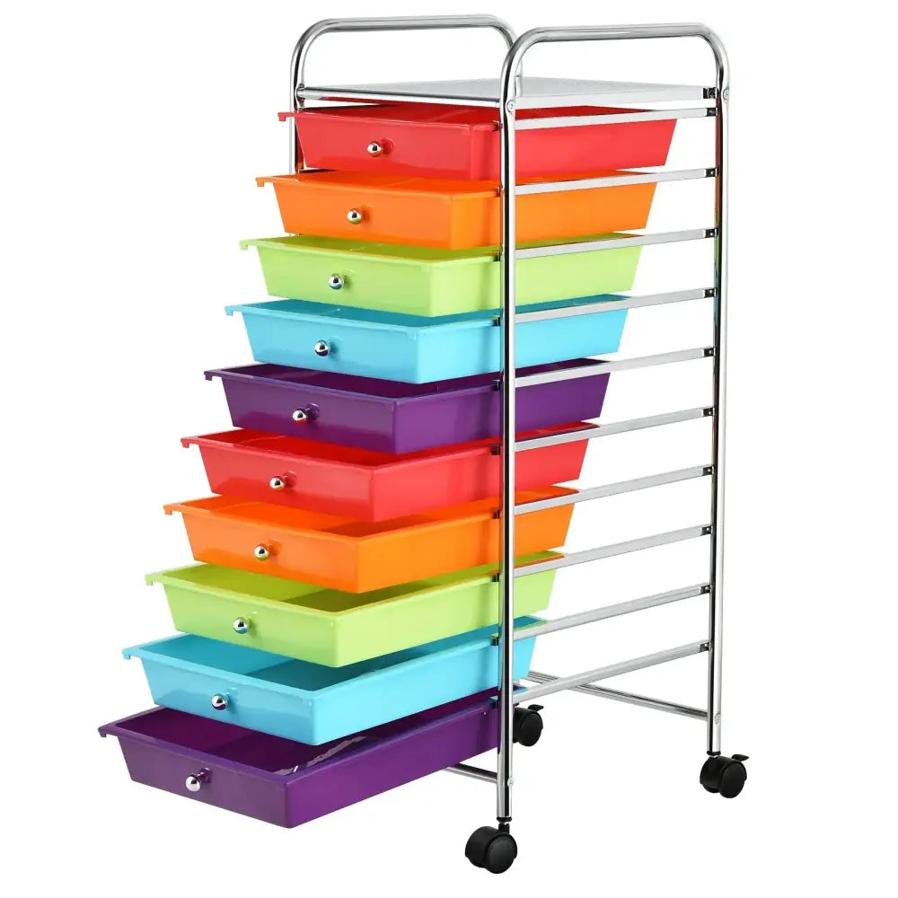 10 Drawer Rolling Storage Cart Organizer with 4 Universal Casters-Multicolor Costway