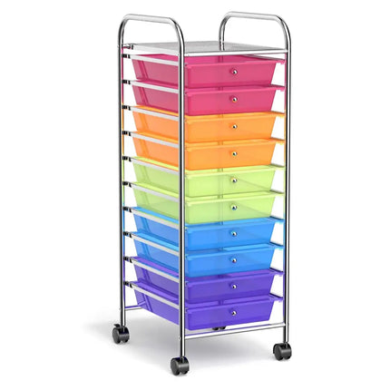 10 Drawer Rolling Storage Cart Organizer with 4 Universal Casters-Transparent Multicolor Costway