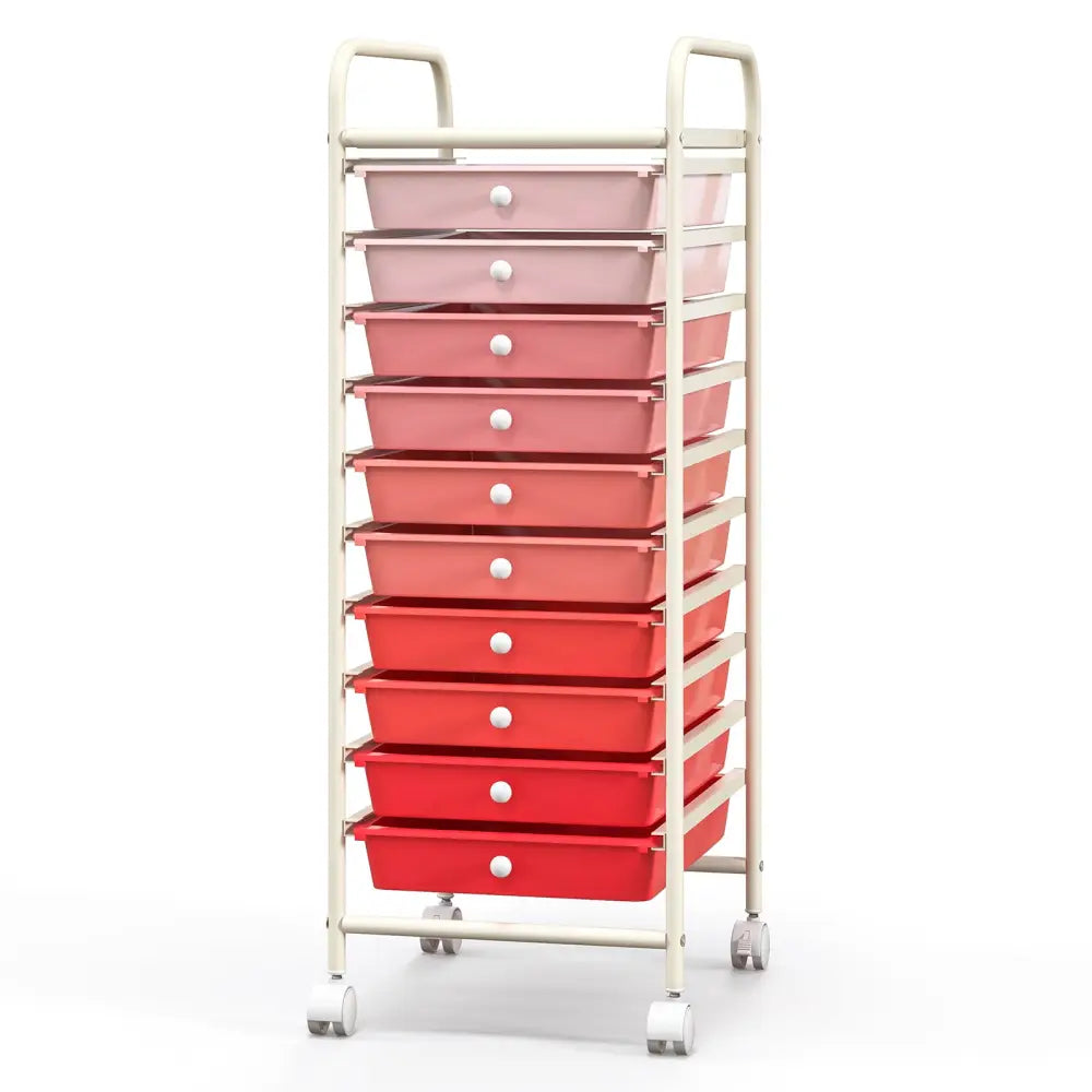 10 Drawer Rolling Storage Cart Organizer with 4 Universal Casters-Gradient Pink - Gradient Pink - File Cabinets