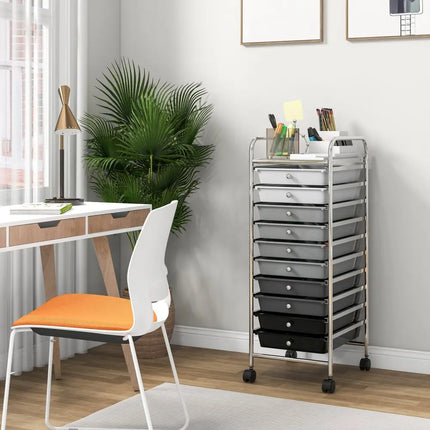 10 Drawer Rolling Storage Cart Organizer with 4 Universal Casters-Gradient Gray - Gradient Gray - File Cabinets