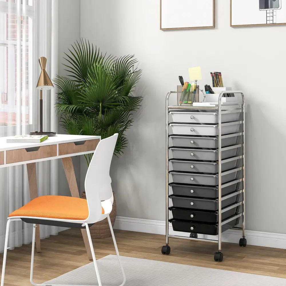 10 Drawer Rolling Storage Cart Organizer with 4 Universal Casters-Gradient Gray - Gradient Gray - File Cabinets