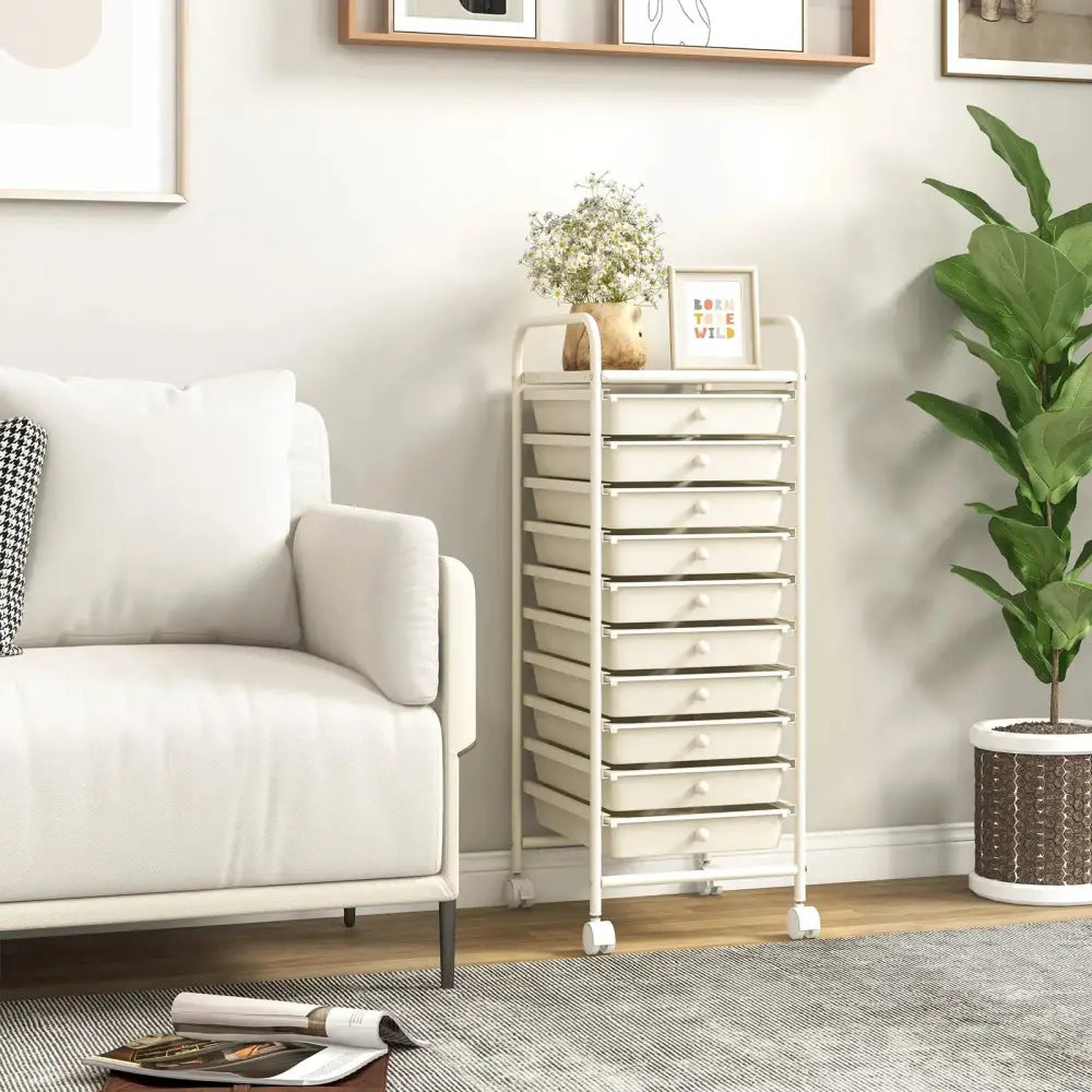 10 Drawer Rolling Storage Cart Organizer with 4 Universal Casters-White Costway