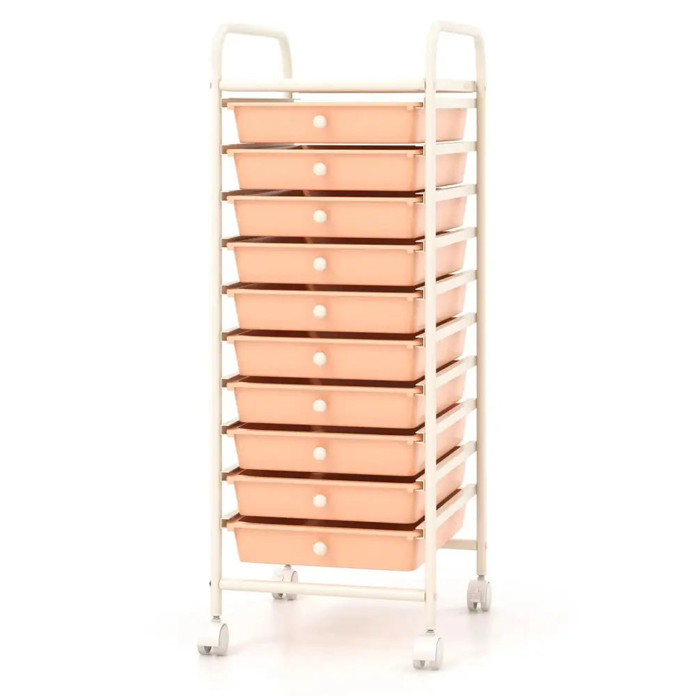 10 Drawer Rolling Storage Cart Organizer with 4 Universal Casters-Cherry Costway