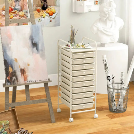 10 Drawer Rolling Storage Cart Organizer with 4 Universal Casters-White Costway