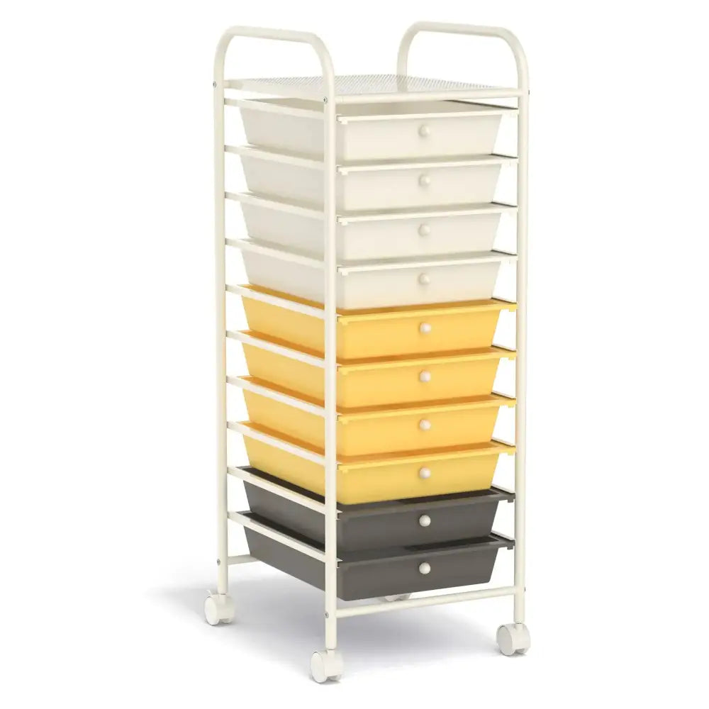 10 Drawer Rolling Storage Cart Organizer with 4 Universal Casters-Yellow Costway