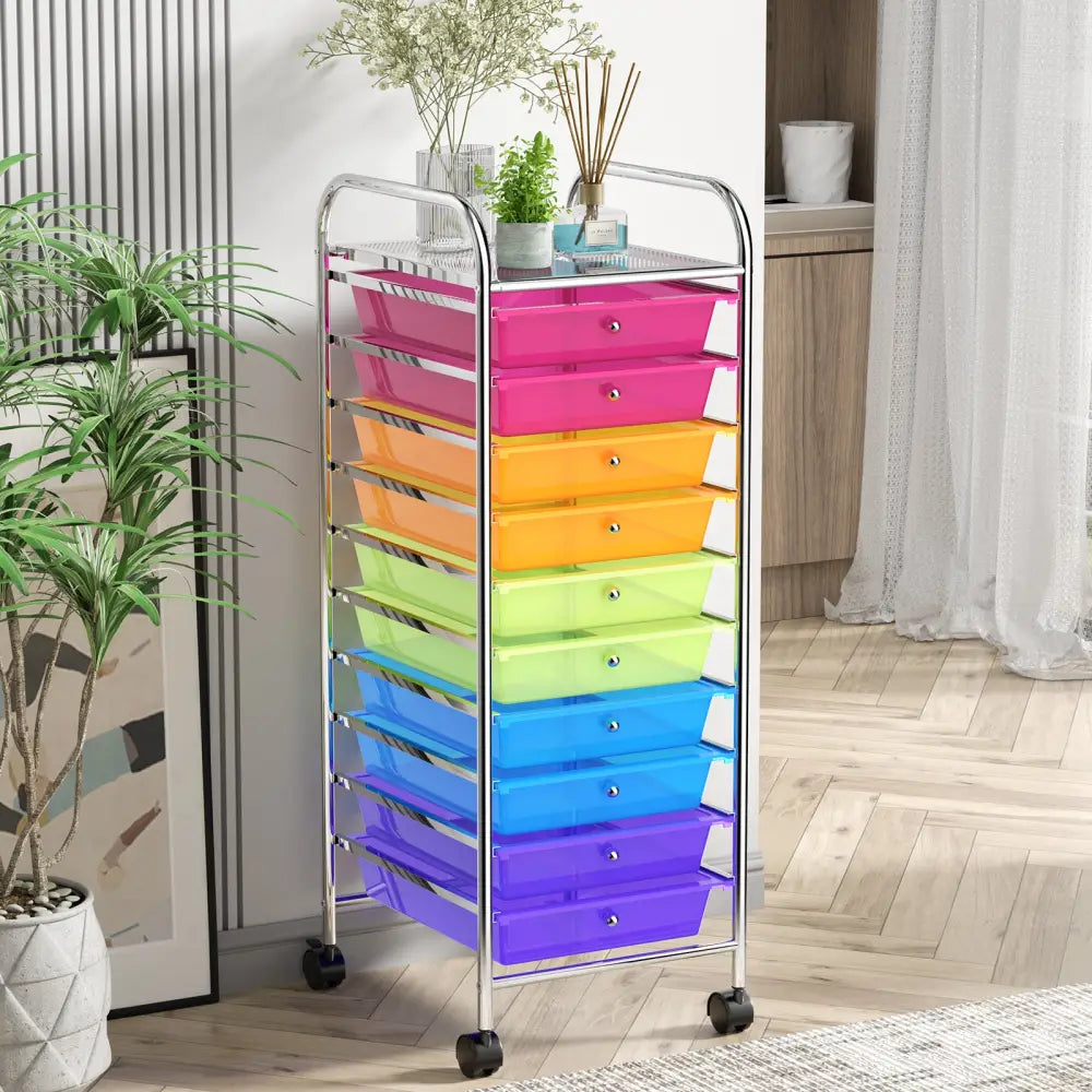 10 Drawer Rolling Storage Cart Organizer with 4 Universal Casters-Transparent Multicolor - Transparent Multicolor