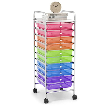 10 Drawer Rolling Storage Cart Organizer with 4 Universal Casters-Transparent Multicolor Costway