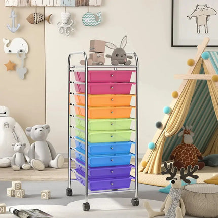10 Drawer Rolling Storage Cart Organizer with 4 Universal Casters-Transparent Multicolor Costway