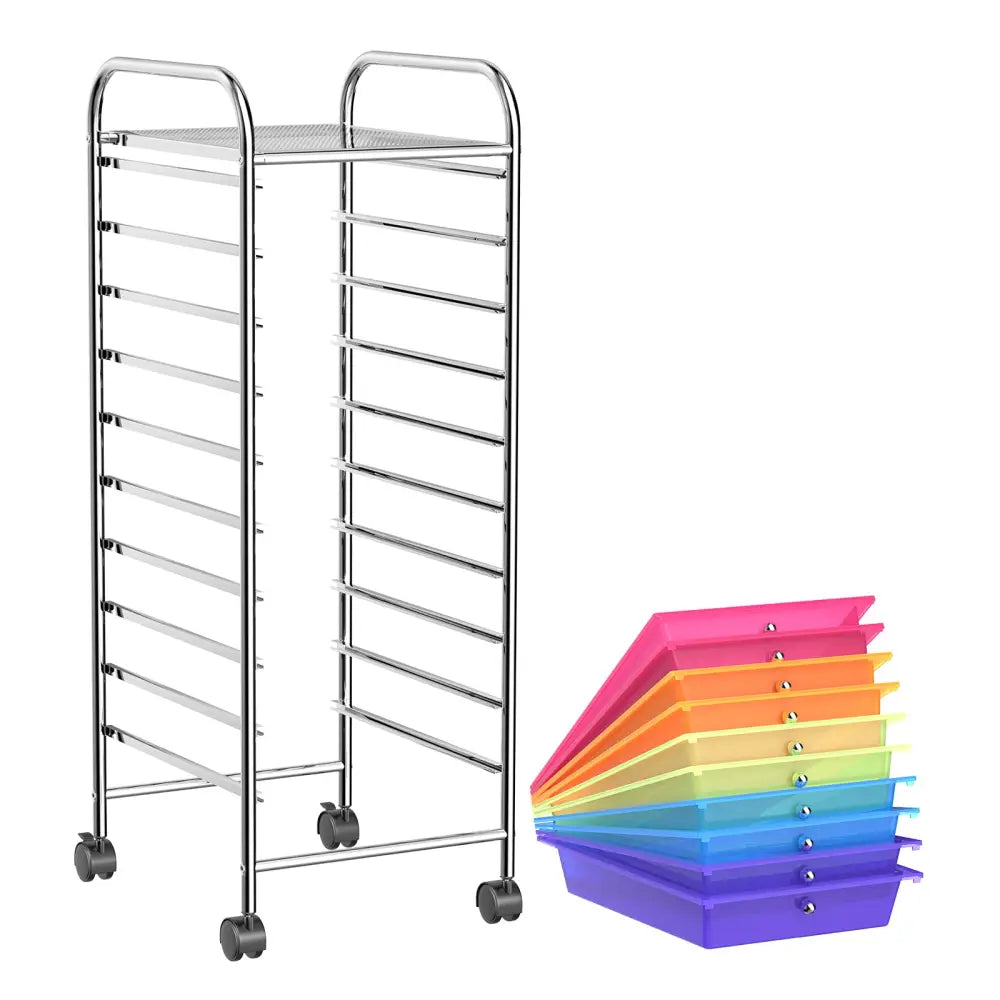 10 Drawer Rolling Storage Cart Organizer with 4 Universal Casters-Transparent Multicolor - Transparent Multicolor