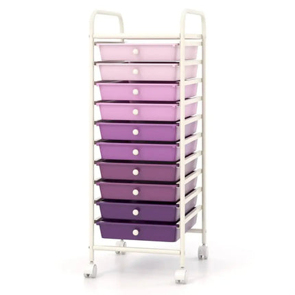 10 Drawer Rolling Storage Cart Organizer with 4 Universal Casters-Purple Costway