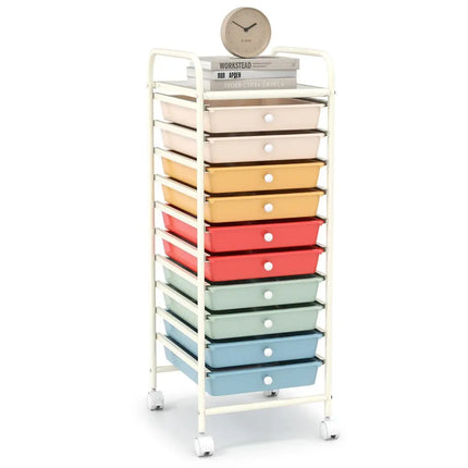 10 Drawer Rolling Storage Cart Organizer with 4 Universal Casters-Macaron Multicolor - Macaron Multicolor - File