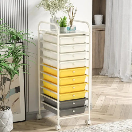 10 Drawer Rolling Storage Cart Organizer with 4 Universal Casters-Yellow Costway