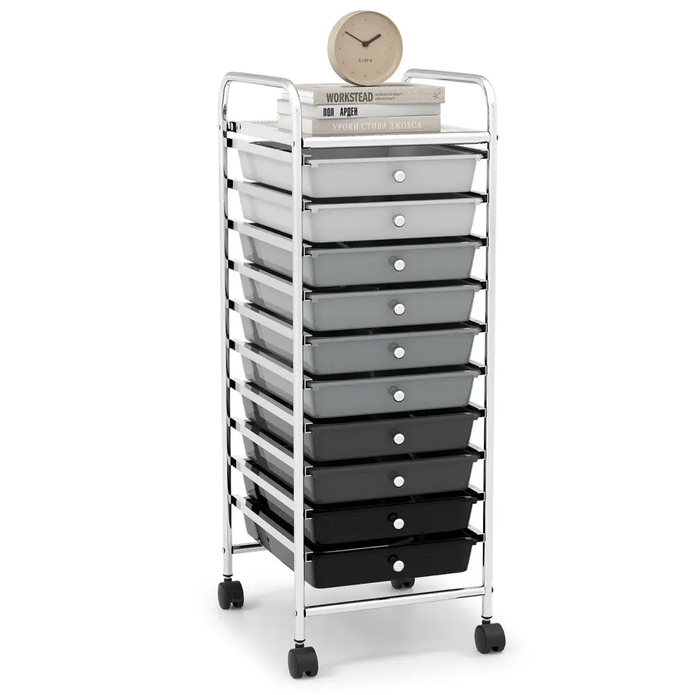 10 Drawer Rolling Storage Cart Organizer with 4 Universal Casters-Gradient Gray - Gradient Gray - File Cabinets