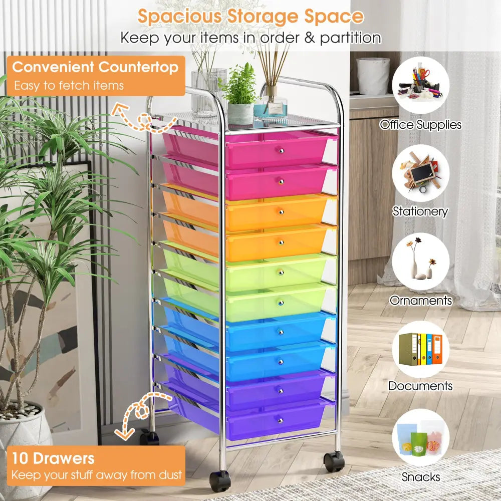 10 Drawer Rolling Storage Cart Organizer with 4 Universal Casters-Transparent Multicolor - Transparent Multicolor