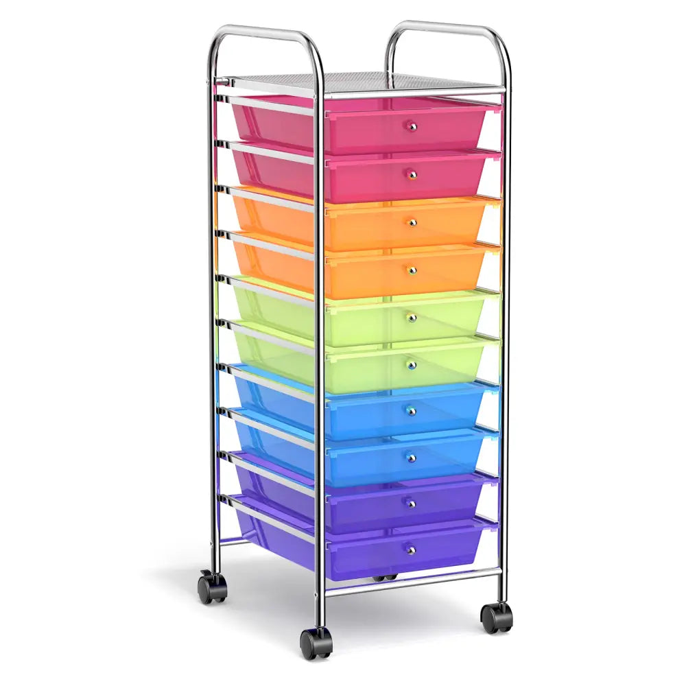 10 Drawer Rolling Storage Cart Organizer with 4 Universal Casters-Transparent Multicolor - Transparent Multicolor