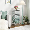 10 Drawer Rolling Storage Cart Organizer with 4 Universal Casters-Green - Green - File Cabinets