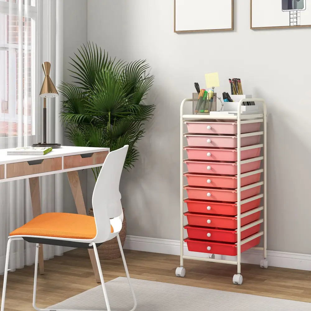 10 Drawer Rolling Storage Cart Organizer with 4 Universal Casters-Gradient Pink - Gradient Pink - File Cabinets