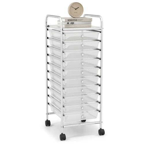 10 Drawer Rolling Storage Cart Organizer with 4 Universal Casters-Transparent Costway