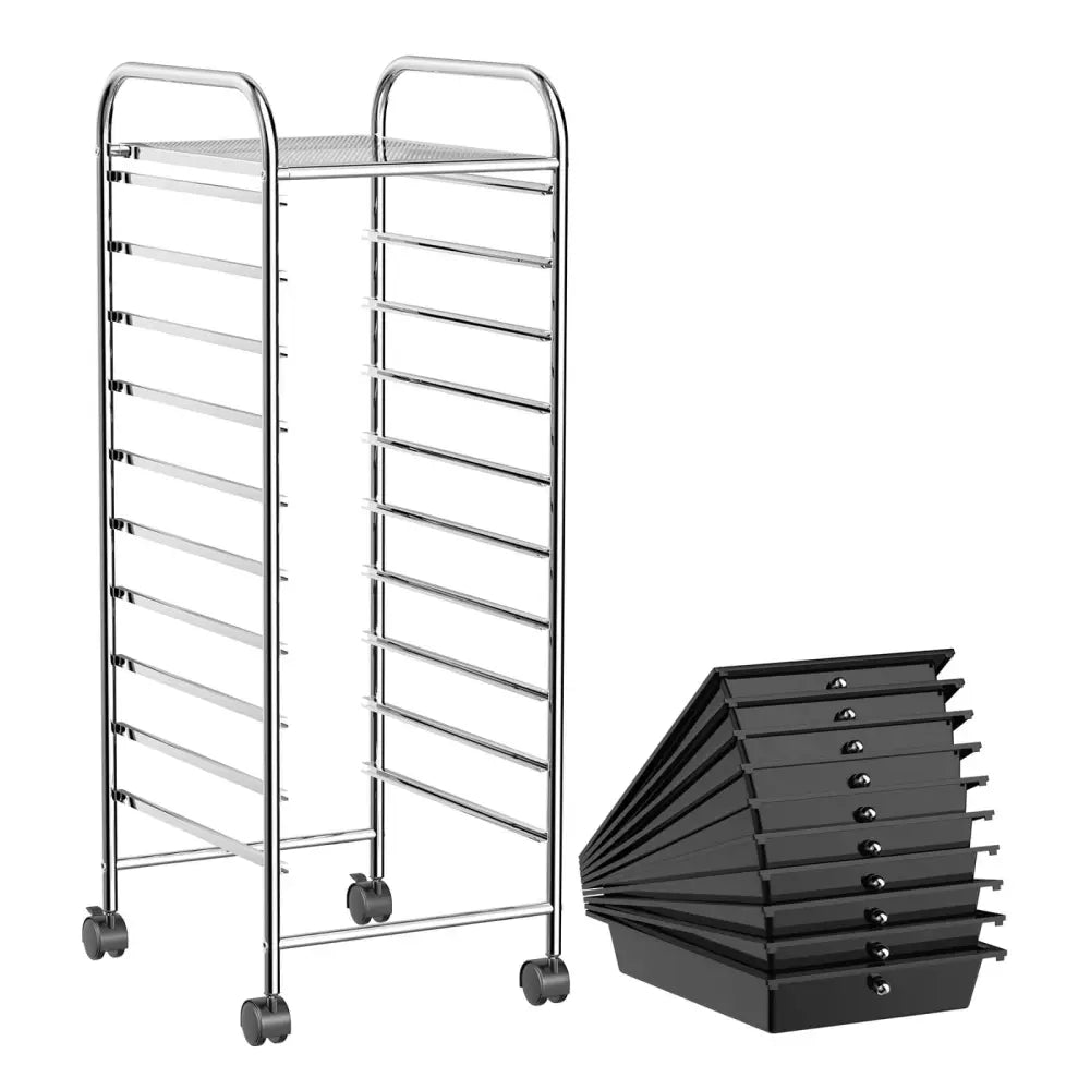 10 Drawer Rolling Storage Cart Organizer with 4 Universal Casters-Black - Black - File Cabinets