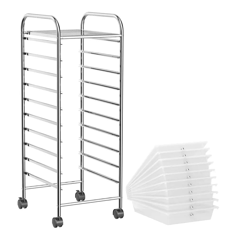 10 Drawer Rolling Storage Cart Organizer with 4 Universal Casters-Transparent - Transparent - File Cabinets
