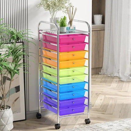 10 Drawer Rolling Storage Cart Organizer with 4 Universal Casters-Transparent Multicolor Costway