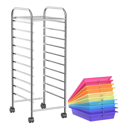 10 Drawer Rolling Storage Cart Organizer with 4 Universal Casters-Transparent Multicolor Costway