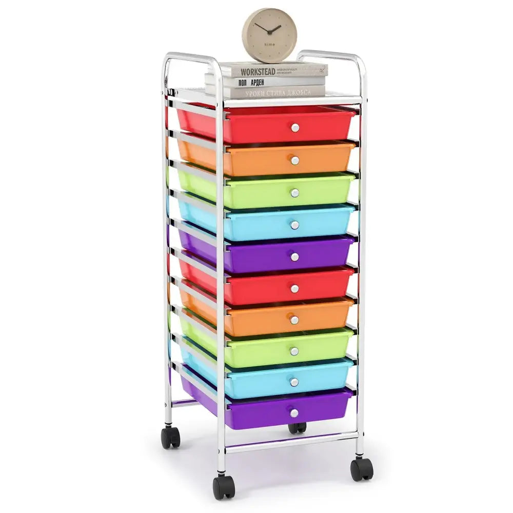 10 Drawer Rolling Storage Cart Organizer with 4 Universal Casters-Multicolor Costway