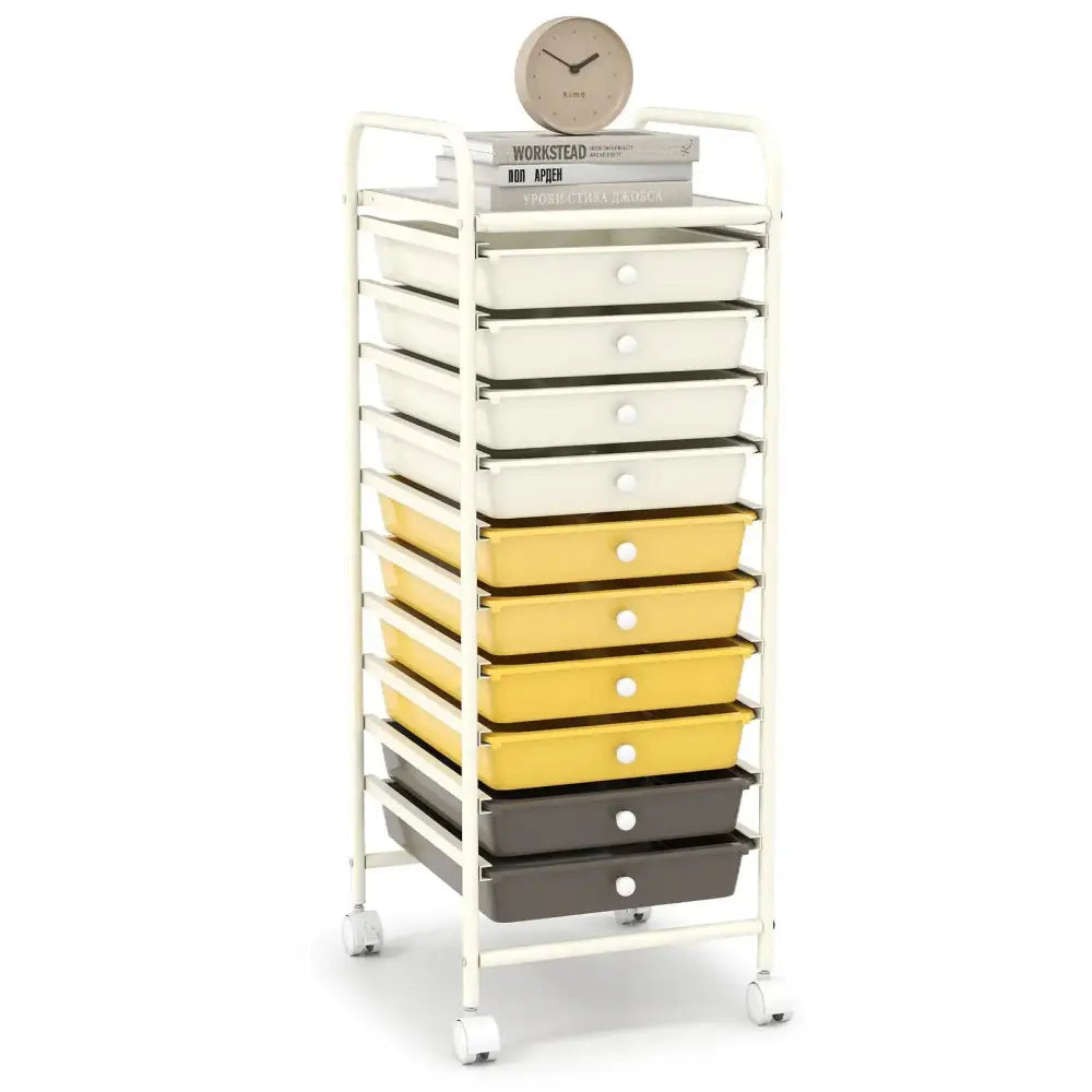 10 Drawer Rolling Storage Cart Organizer with 4 Universal Casters-Yellow Costway