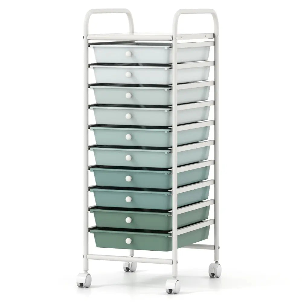 10 Drawer Rolling Storage Cart Organizer with 4 Universal Casters-Green - Green - File Cabinets