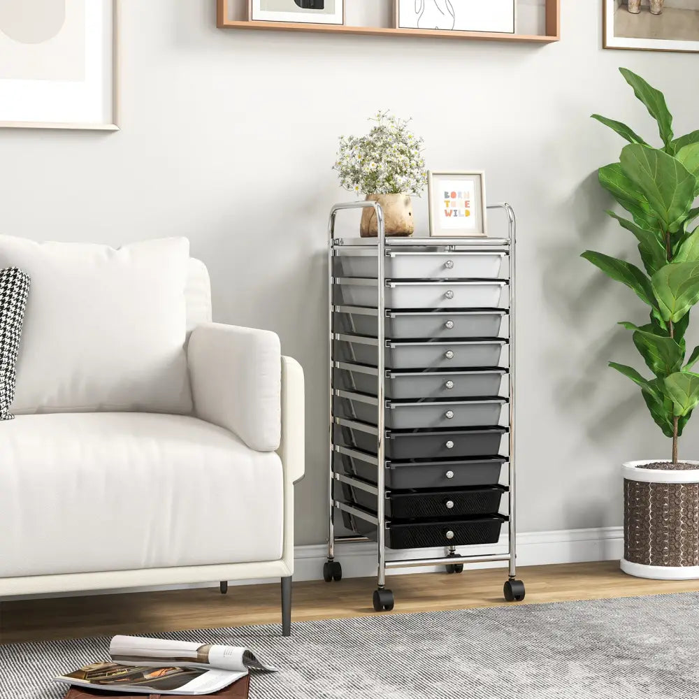 10 Drawer Rolling Storage Cart Organizer with 4 Universal Casters-Gradient Gray - Gradient Gray - File Cabinets