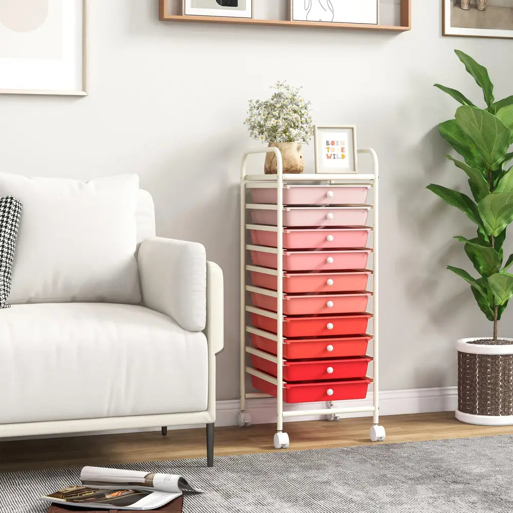 10 Drawer Rolling Storage Cart Organizer with 4 Universal Casters-Gradient Pink - Gradient Pink - File Cabinets