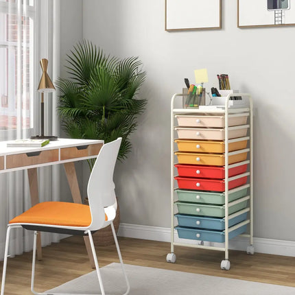 10 Drawer Rolling Storage Cart Organizer with 4 Universal Casters-Macaron Multicolor - Macaron Multicolor - File