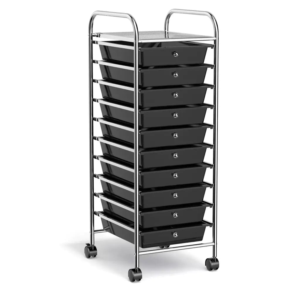 10 Drawer Rolling Storage Cart Organizer with 4 Universal Casters-Black - Black - File Cabinets