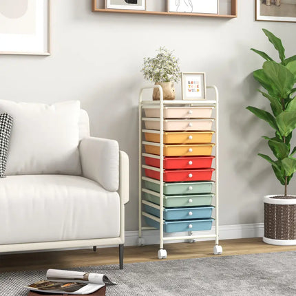10 Drawer Rolling Storage Cart Organizer with 4 Universal Casters-Macaron Multicolor - Macaron Multicolor - File
