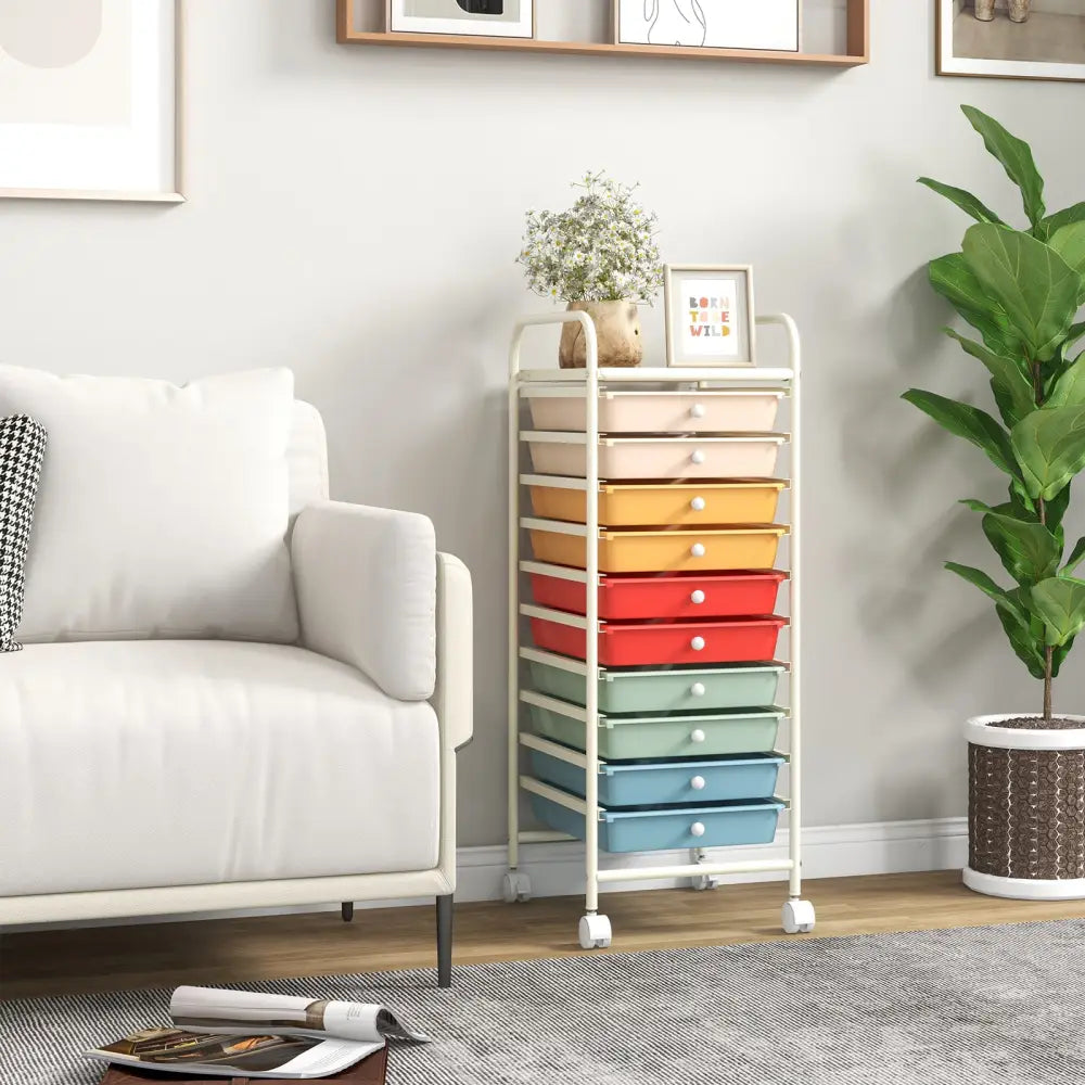 10 Drawer Rolling Storage Cart Organizer with 4 Universal Casters-Macaron Multicolor - Macaron Multicolor - File